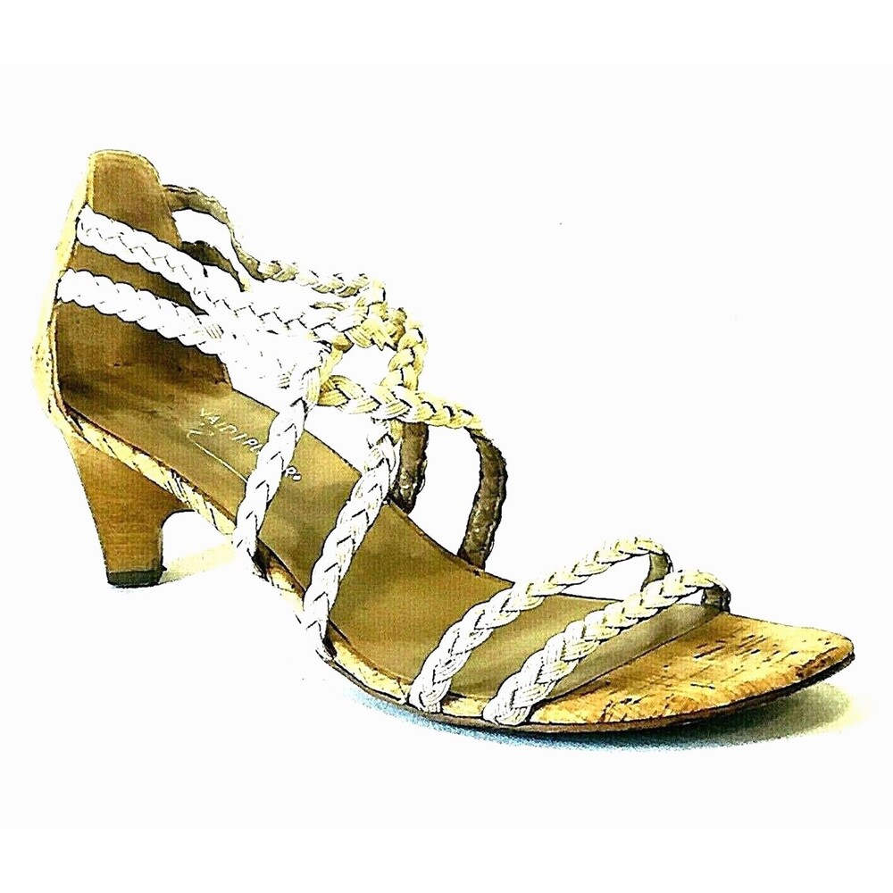Donald Pliner Sandals Runa Braided Strappy Heels 10 Cork White Leather